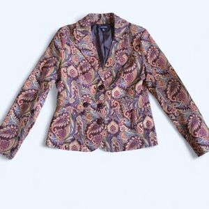 Vintage Funky Retro Brown paisley blazer button fitted office siren jacket boho